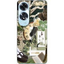 TechTree Oppo A60 Uyumlu Yeşil Estetik Pano Kolaj Baskılı Silikon Kılıf