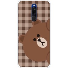 TechTree Redmi 8 Uyumlu Kahverengi Ayı Yan Tasarımlı Baskılı Silikon Kılıf