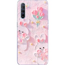 TechTree Oppo Reno 3 - A91 Uyumlu Sevimli Tavşanlar Baskılı Silikon Kılıf