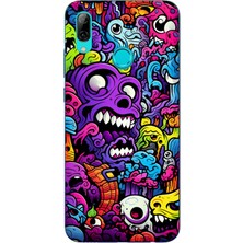TechTree Huawei P Smart 2019 Uyumlu Psikodeli Renkli Canavarlar Baskılı Silikon Kılıf