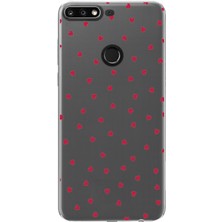 TechTree Huawei Y7 2018 - Honor 7c Uyumlu Kırmızı Kalpler Tasarımlı Baskılı Silikon Kılıf