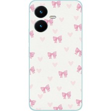 TechTree Vivo Y22S - Y35 Uyumlu Fiyonklar ve Pembe Kalpler Baskılı Silikon Kılıf