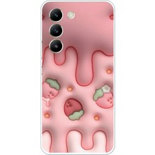 TechTree Vivo V30 Lite Uyumlu Çilekli Pasta Baskılı Silikon Kılıf