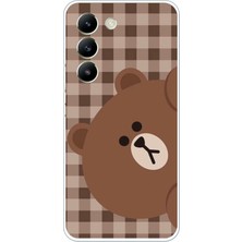 TechTree Vivo V30 Lite Uyumlu Kahverengi Ayı Yan Tasarımlı Baskılı Silikon Kılıf