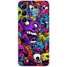 TechTree Vivo V30 Lite Uyumlu Psikodeli Renkli Canavarlar Baskılı Silikon Kılıf