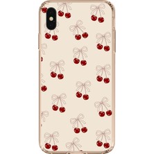 TechTree iPhone Xs Max Uyumlu Fiyonklu Kirazlar Baskılı Silikon Kılıf