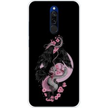 TechTree Redmi 8 Uyumlu Pembe Siyah Yılan Baskılı Silikon Kılıf