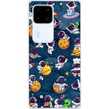 TechTree Vivo V30 Uyumlu Minik Astronotlar Uzayda Baskılı Silikon Kılıf