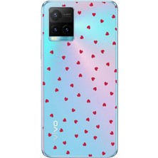 TechTree Vivo Y21S/Y33S/Y32 Uyumlu Kırmızı Kalpler Tasarımlı Baskılı Silikon Kılıf