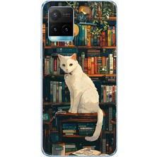 TechTree Vivo Y21S/Y33S/Y32 Uyumlu Kitaplık Beyaz Kedi Tasarımlı Baskılı Silikon Kılıf