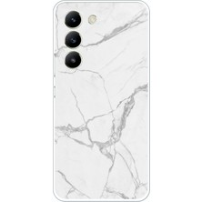 TechTree Vivo V30 Lite Uyumlu Gri Mermer Baskılı Silikon Kılıf