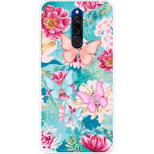 TechTree Redmi 8 Uyumlu Kelebekler ve Çiçekler Baskılı Silikon Kılıf