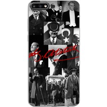 TechTree Huawei Y7 2018 - Honor 7c Uyumlu Kırmızı Mustafa Kemal Atatürk Imza Baskılı Silikon Kılıf