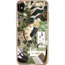 TechTree iPhone Xs Max Uyumlu Yeşil Estetik Pano Kolaj Baskılı Silikon Kılıf