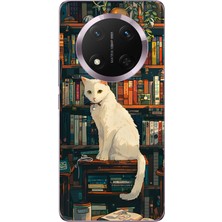 TechTree Honor Magic 7 Lite Uyumlu Kitaplık Beyaz Kedi Tasarımlı Baskılı Silikon Kılıf