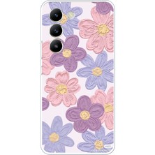 TechTree Vivo V30 Lite Uyumlu Renkli Papatyalar Sulu Boya Baskılı Silikon Kılıf