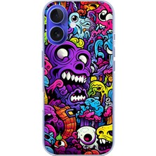 TechTree iPhone 16 Uyumlu Psikodeli Renkli Canavarlar Baskılı Silikon Kılıf