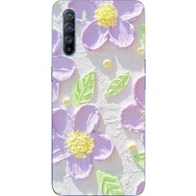 TechTree Oppo Reno 3 - A91 Uyumlu Mor Papatyalar Sulu Boya Baskılı Silikon Kılıf