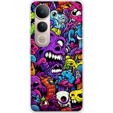 TechTree Vivo V50 Lite Uyumlu Psikodeli Renkli Canavarlar Baskılı Silikon Kılıf