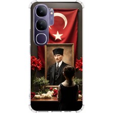 TechTree Vivo V40 Lite Uyumlu Atatürk Türk Bayrağı Tablo Baskılı Silikon Kılıf
