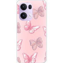 TechTree Oppo Reno 13 Pro Uyumlu Pembe Kelebekler Baskılı Silikon Kılıf