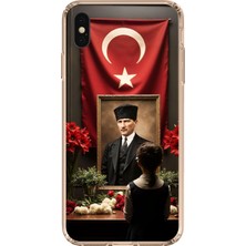 TechTree iPhone Xs Max Uyumlu Atatürk Türk Bayrağı Tablo Baskılı Silikon Kılıf