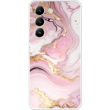 TechTree Vivo V30 Lite Uyumlu Pembe Mermer Baskılı Silikon Kılıf