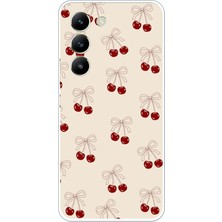 TechTree Vivo V30 Lite Uyumlu Fiyonklu Kirazlar Baskılı Silikon Kılıf