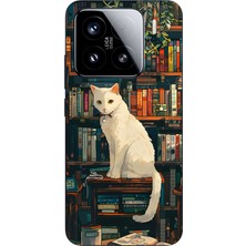 TechTree Xiaomi Mi 15 Uyumlu Kitaplık Beyaz Kedi Tasarımlı Baskılı Silikon Kılıf