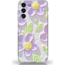 TechTree Samsung Galaxy S21 Fe Uyumlu Mor Papatyalar Sulu Boya Baskılı Silikon Kılıf