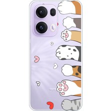 TechTree Oppo Reno 13 Pro Uyumlu Sevimli Kedi Patiler Tasarımlı Baskılı Silikon Kılıf