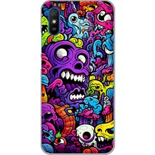 TechTree Redmi 9A Uyumlu Psikodeli Renkli Canavarlar Baskılı Silikon Kılıf