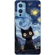 TechTree Oneplus 9 Uyumlu Gece Yarısı Kedi Tasarımlı Baskılı Silikon Kılıf