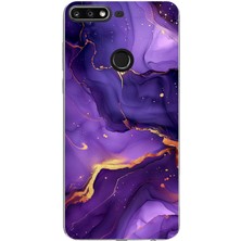 TechTree Huawei Y7 2018 - Honor 7c Uyumlu Ametist Taşı Mor Mermer Baskılı Silikon Kılıf