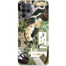 TechTree Oppo Reno 5 Lite Uyumlu Yeşil Estetik Pano Kolaj Baskılı Silikon Kılıf