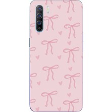 TechTree Oppo Reno 3 - A91 Uyumlu Pembe Kalpli Fiyonklar Baskılı Silikon Kılıf