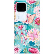 TechTree Vivo V30 Uyumlu Kelebekler ve Çiçekler Baskılı Silikon Kılıf