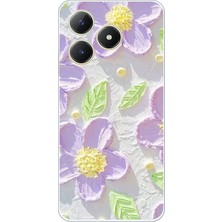 TechTree Realme C61 Uyumlu Mor Papatyalar Sulu Boya Baskılı Silikon Kılıf