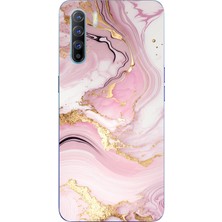 TechTree Oppo Reno 3 - A91 Uyumlu Pembe Mermer Baskılı Silikon Kılıf