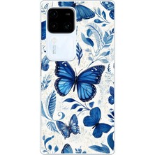 TechTree Vivo V30 Uyumlu Mavi Kelebekler Baskılı Silikon Kılıf