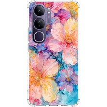 TechTree Vivo V40 Lite Uyumlu Renkli Çiçekler Sulu Boya Baskılı Silikon Kılıf