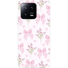 TechTree Xiaomi Mi 13 Uyumlu Pembe Çiçek ve Fiyonklar Baskılı Silikon Kılıf