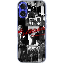 TechTree iPhone 16 Uyumlu Kırmızı Mustafa Kemal Atatürk Imza Baskılı Silikon Kılıf