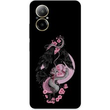 TechTree Realme 12 Lite - C67 Uyumlu Pembe Siyah Yılan Baskılı Silikon Kılıf
