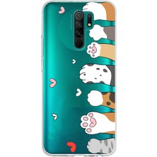 TechTree Redmi 9 Uyumlu Sevimli Kedi Patiler Tasarımlı Baskılı Silikon Kılıf