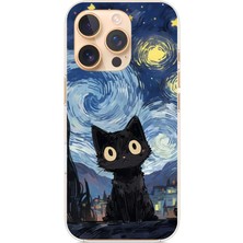 TechTree iPhone 16 Pro Uyumlu Gece Yarısı Kedi Tasarımlı Baskılı Silikon Kılıf