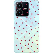 TechTree Vivo Y22S - Y35 Uyumlu Kırmızı Kalpler Tasarımlı Baskılı Silikon Kılıf