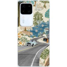 TechTree Vivo V30 Uyumlu Yeşil Sanatsal Yol Çiçekler Baskılı Silikon Kılıf