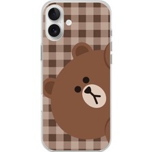 TechTree iPhone 16 Plus Uyumlu Kahverengi Ayı Yan Tasarımlı Baskılı Silikon Kılıf