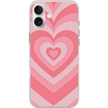 TechTree iPhone 16 Plus Uyumlu Pembe Kalpler Baskılı Silikon Kılıf